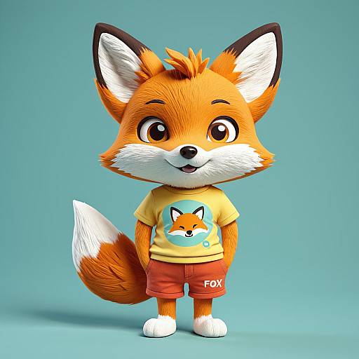 3D Cartoon Fox in T-shirt and Shorts
