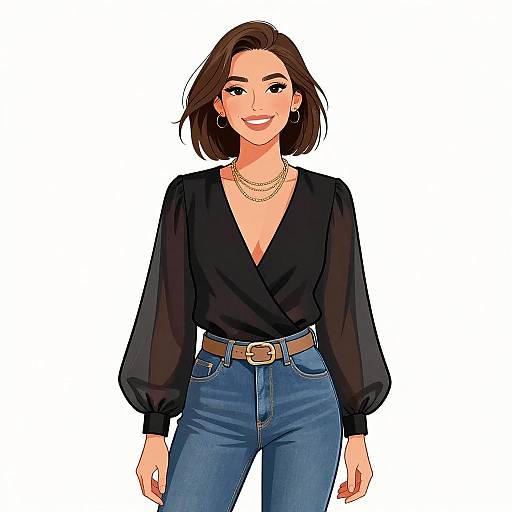 Chic Woman in Sheer Blouse