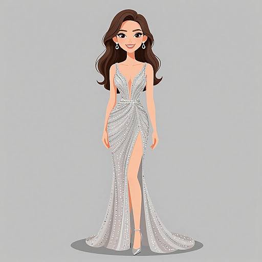 Elegant Woman in Silver Mermaid Gown