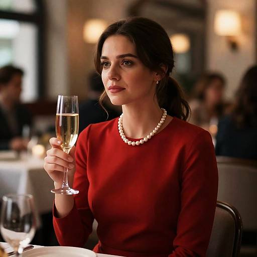Woman in Red Dress Holding Champagne Glass