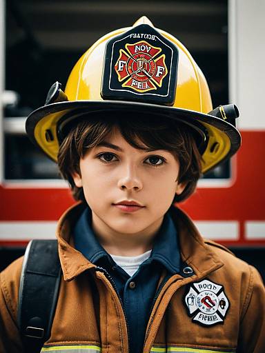 Child Firefighter Portrait with Helmet