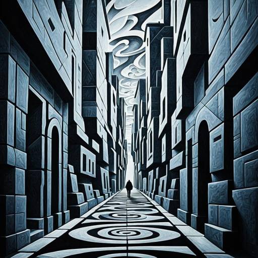 Surreal Cubism Cityscape with Lone Figure