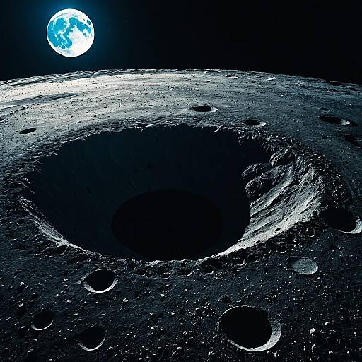 Moon Crater with Earth in Background