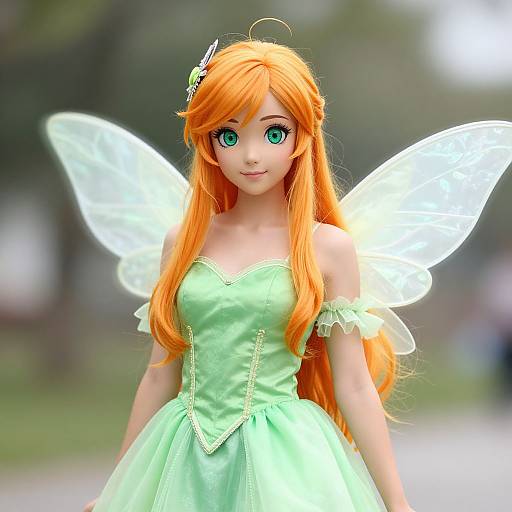 Green Fairy Girl with Wings