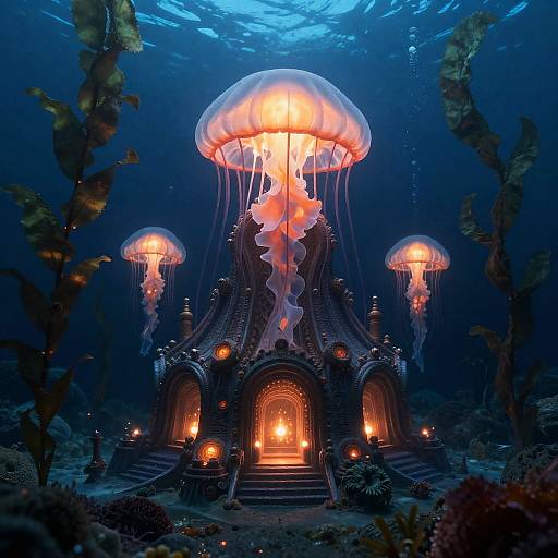 Bioluminescent Jellyfish Cathedral Underwater