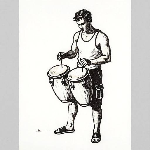 Folk Art Linocut of Musician