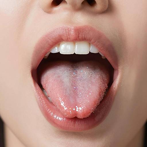 Close-up of Glitter Covered Tongue and Lips