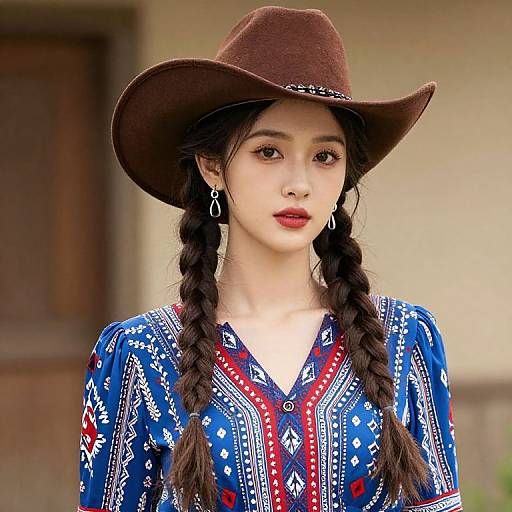 Braided Woman in Cowboy Hat