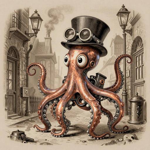 Steampunk Detective Octopus Caricature
