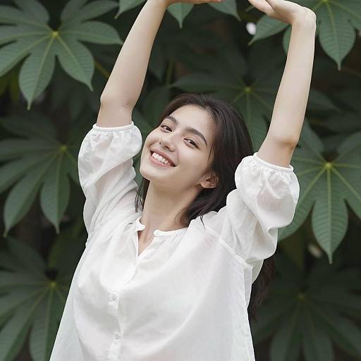 Joyful Young Woman in Lush Nature
