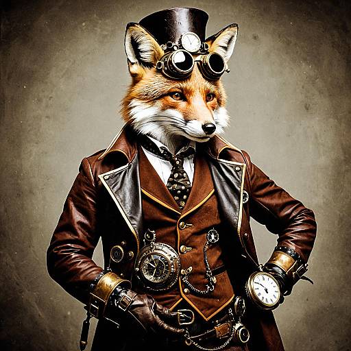 Steampunk Fox in Brass and Brown Outfit