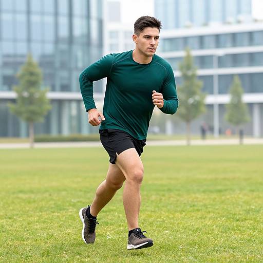 Young Man Running on Grassy Field