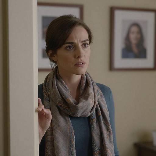 Concerned Woman Peering from Doorway