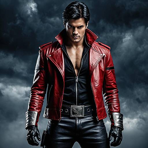 Male DMC Dante Cosplay in Red Leather Jacket