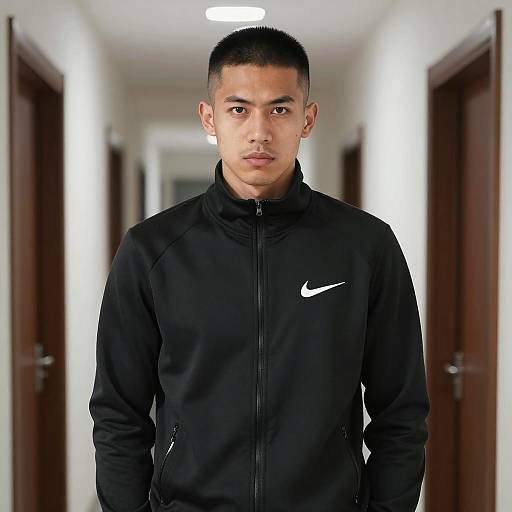 Young Man in Black Nike Tracksuit