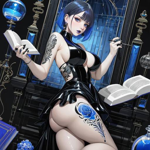 Goth Fashion Girl in Blue Reflection