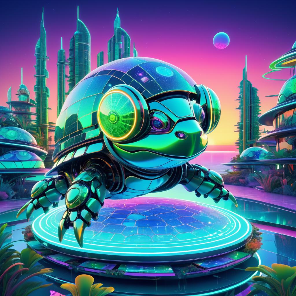 Futuristic Turtle in a Whimsical Sunset