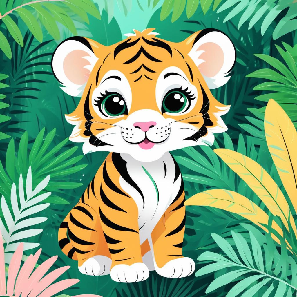 Whimsical Baby Tiger in Tropical Jungle