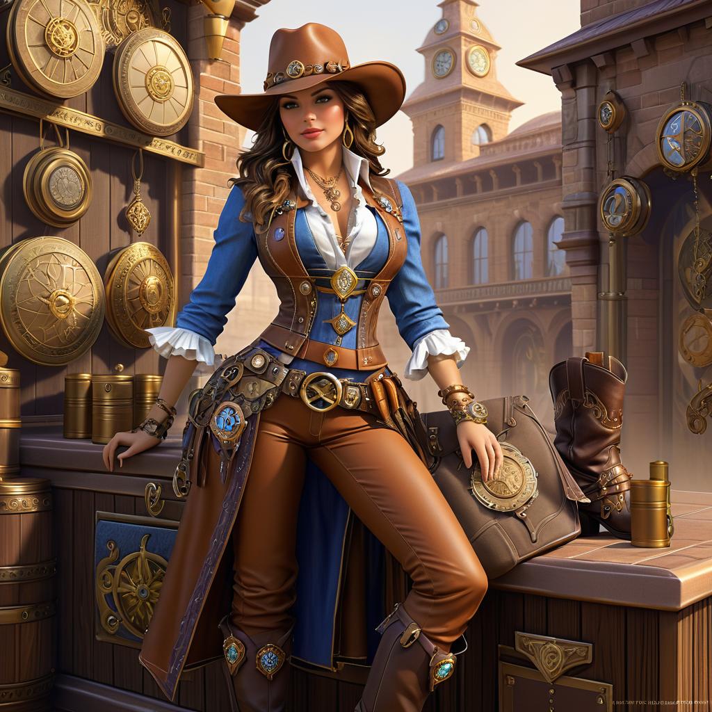 Elegant Steampunk Cowgirl Concept Art