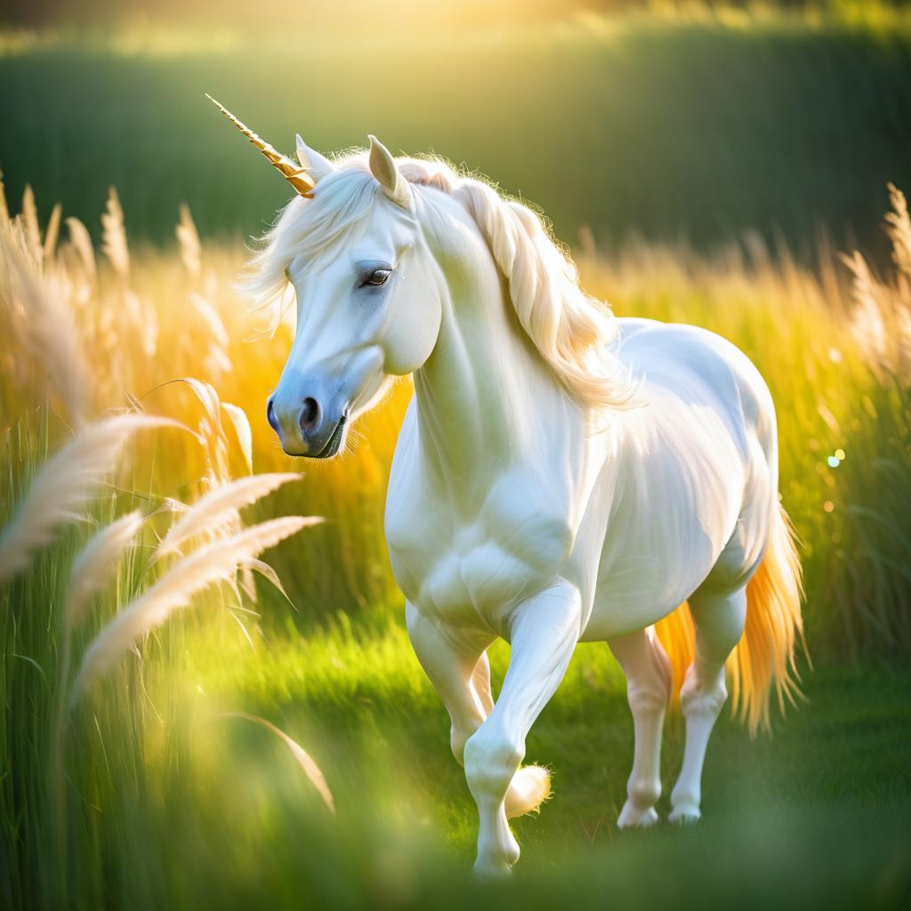 Whimsical Unicorn in Sunlit Field