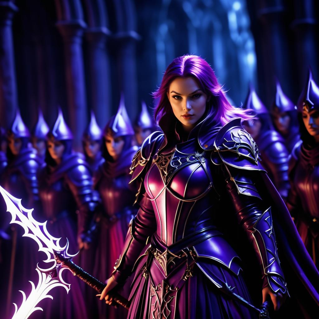 Sorceress Battles Banshees in Darkness