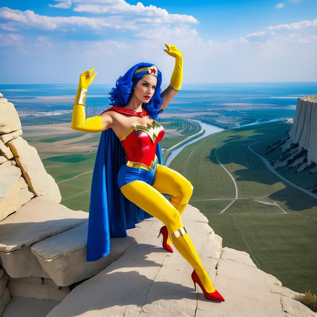 Marge Simpson as Wonder Woman on Cliff