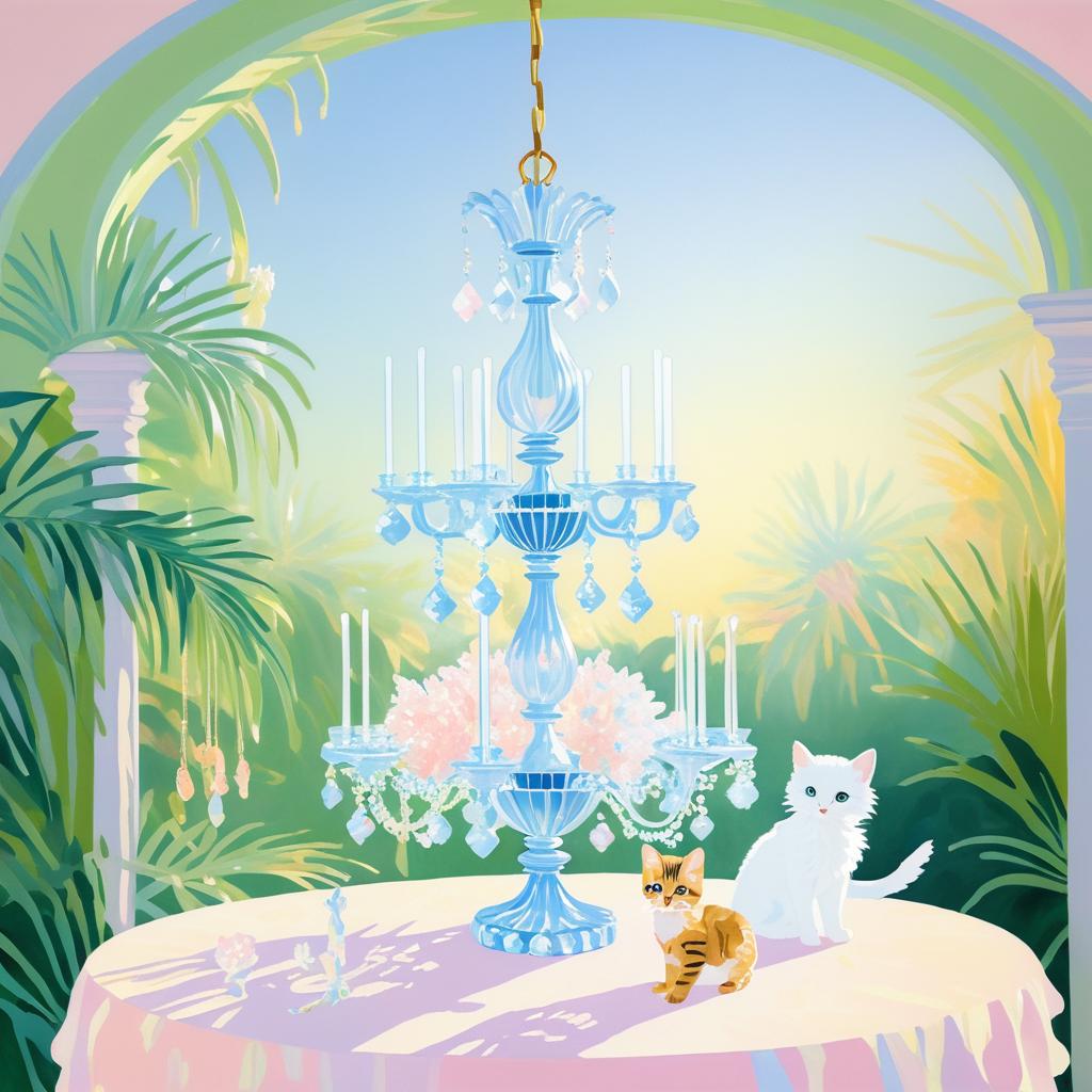 Surreal Kitten Under Crystal Chandelier