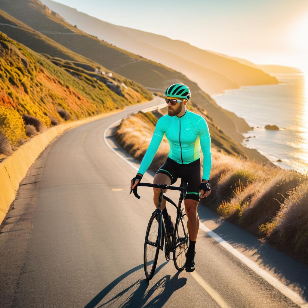 Vibrant Cyclist in Reflective Gear at Sunset