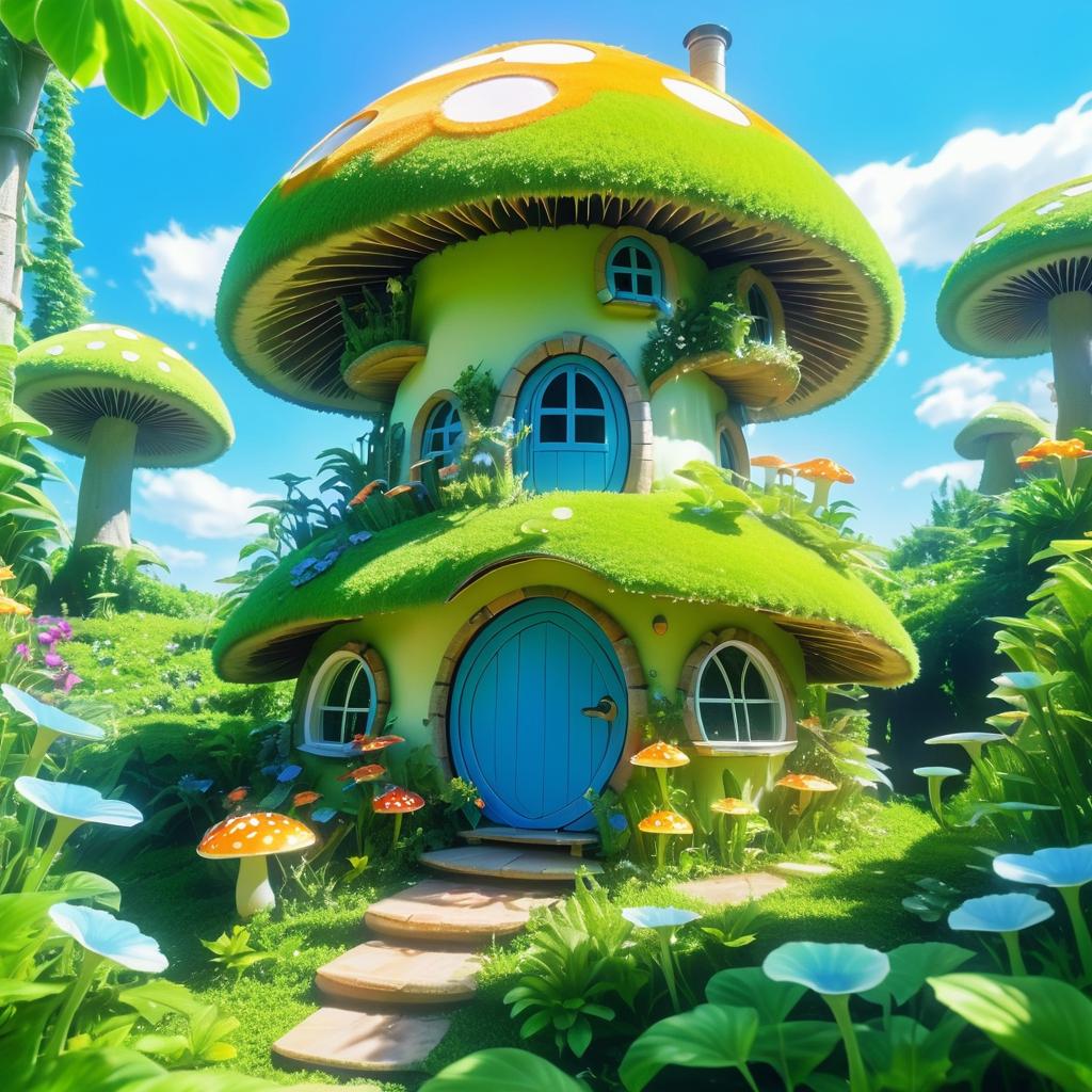 Whimsical Anime Sprite in Mushroom House