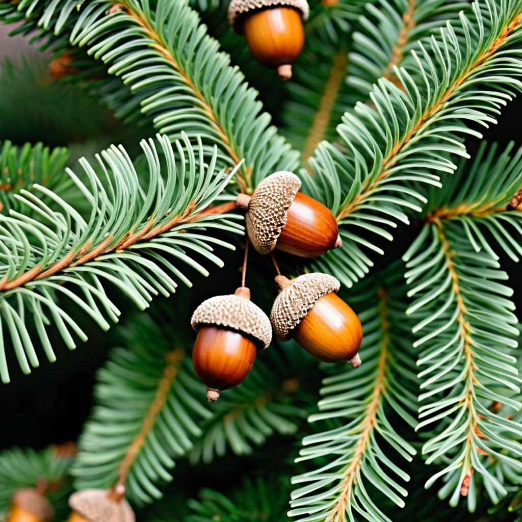 Festive Acorns on a Fir Tree