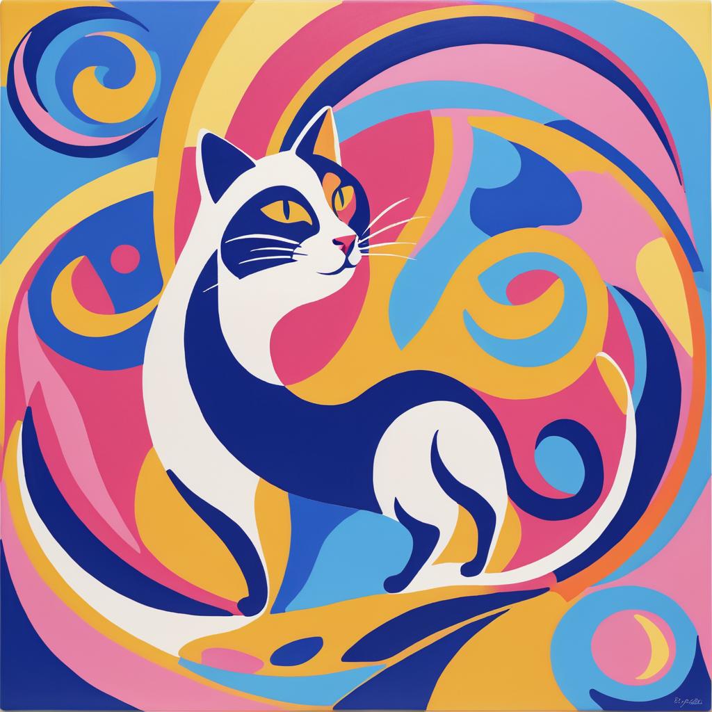 Playful Cat in Matisse Style Art