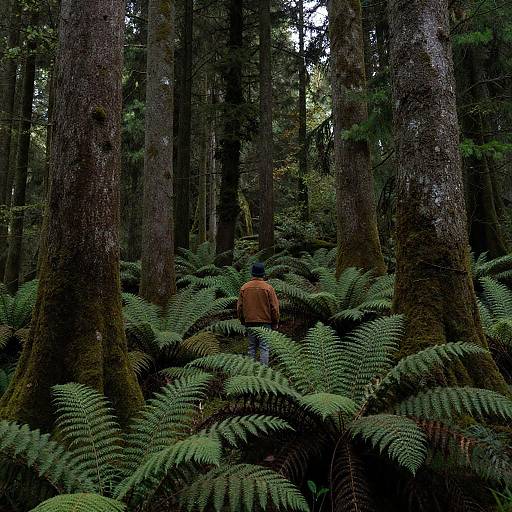 Solitary Figure in Mossy Forest