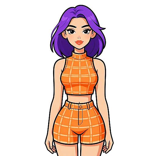 Stylish Woman in Orange Plaid Outfit