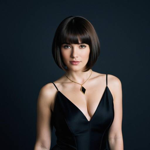 Elegant Woman in Black Gown with Bob Haircut