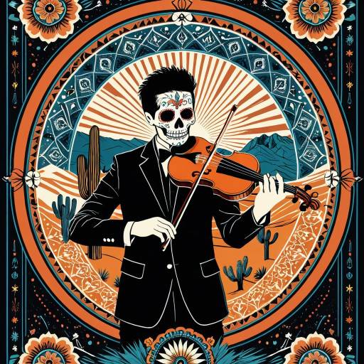 Día de los Muertos Violinist with Joshua Tree Mandala