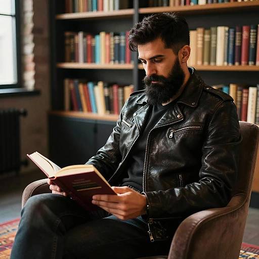 Hyper-Realistic Man Reading in Loft