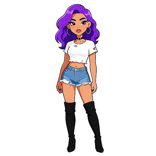 Edgy Casual Woman in Denim Shorts