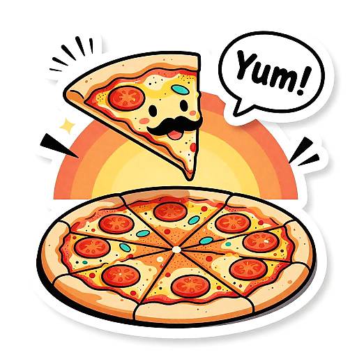 Smiling Pizza with Chef Moustache Sticker