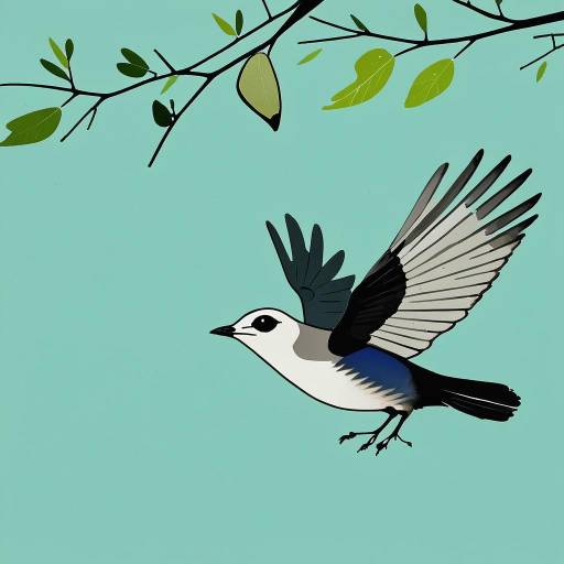 Illustration of bird in flight with tree branch