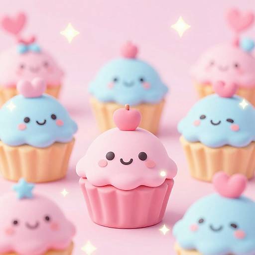 Kawaii Smiling Cupcakes Candyland