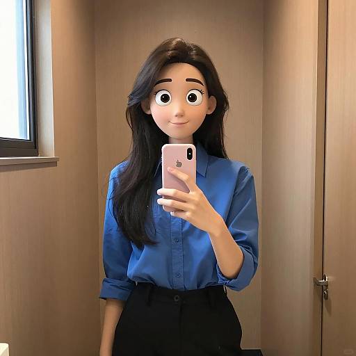 Stylized Woman Taking Selfie in Wooden Room