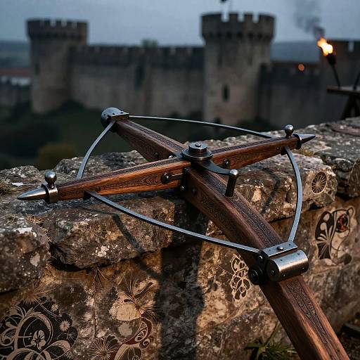 Medieval Hand Crossbow on Stone Wall