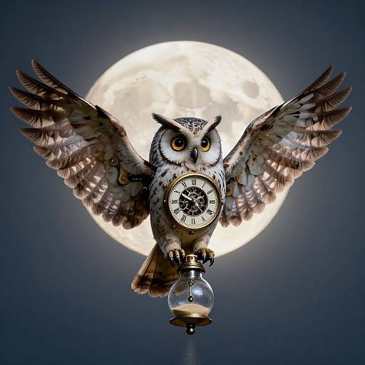Clockwork Owl Under Moonlight