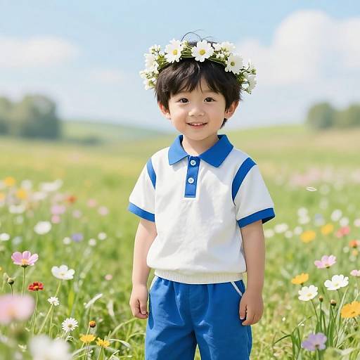 Curious Boy in Pastel Meadow