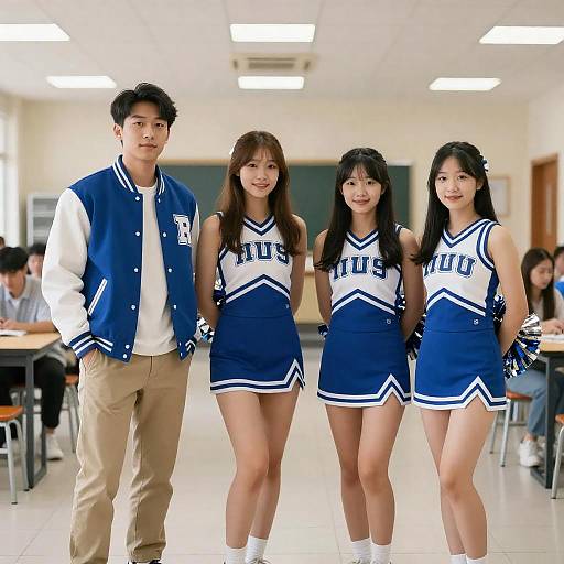 High School Cheerleaders in Cafeteria