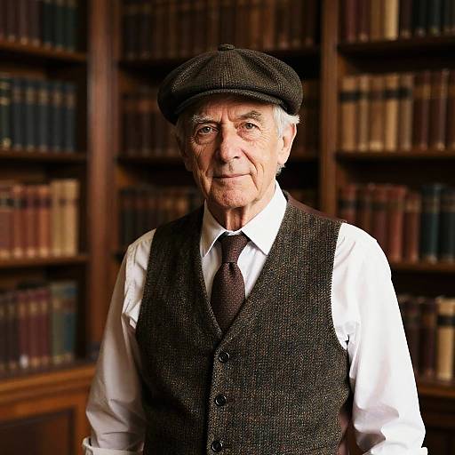 Elderly Man with Van Dyke in Library