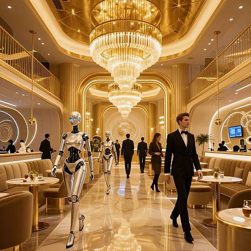 Futuristic Cyberpunk Ballroom with Androids