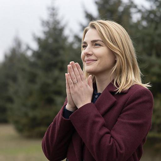 Serene Blonde Woman in Maroon Coat