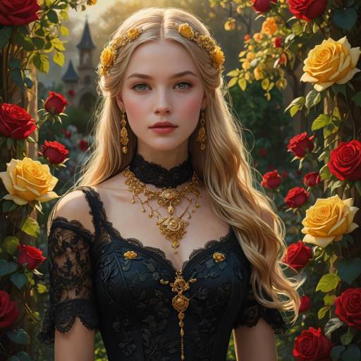Elegant Woman in Black Dress with Roses