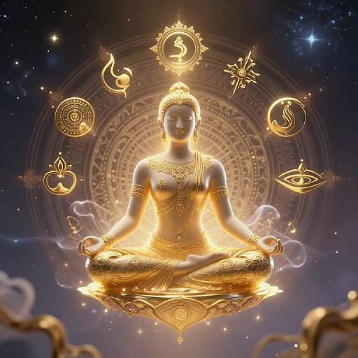 Golden Meditation Symbols on Cosmic Mandala